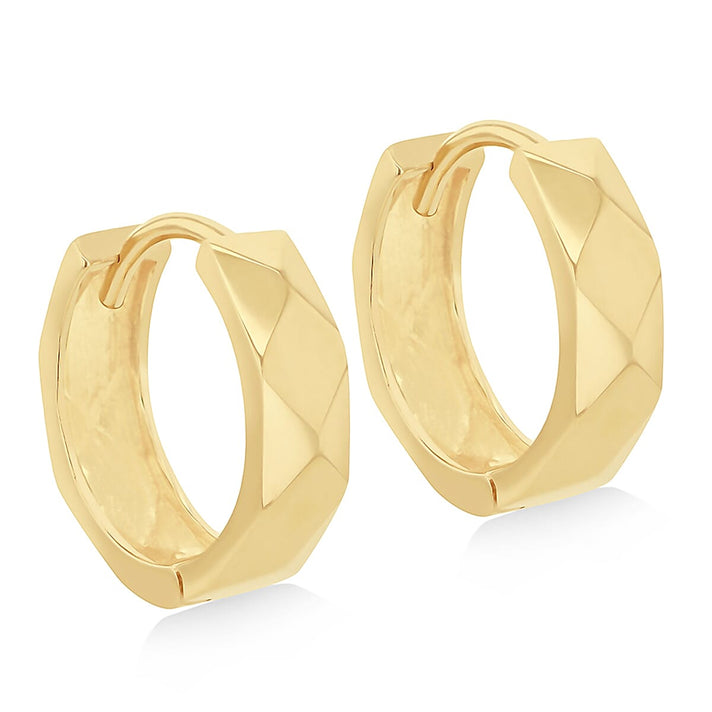9K Yellow Gold 3.5mm X 13mm Faceted Small Hoop Earrings 7190115 1