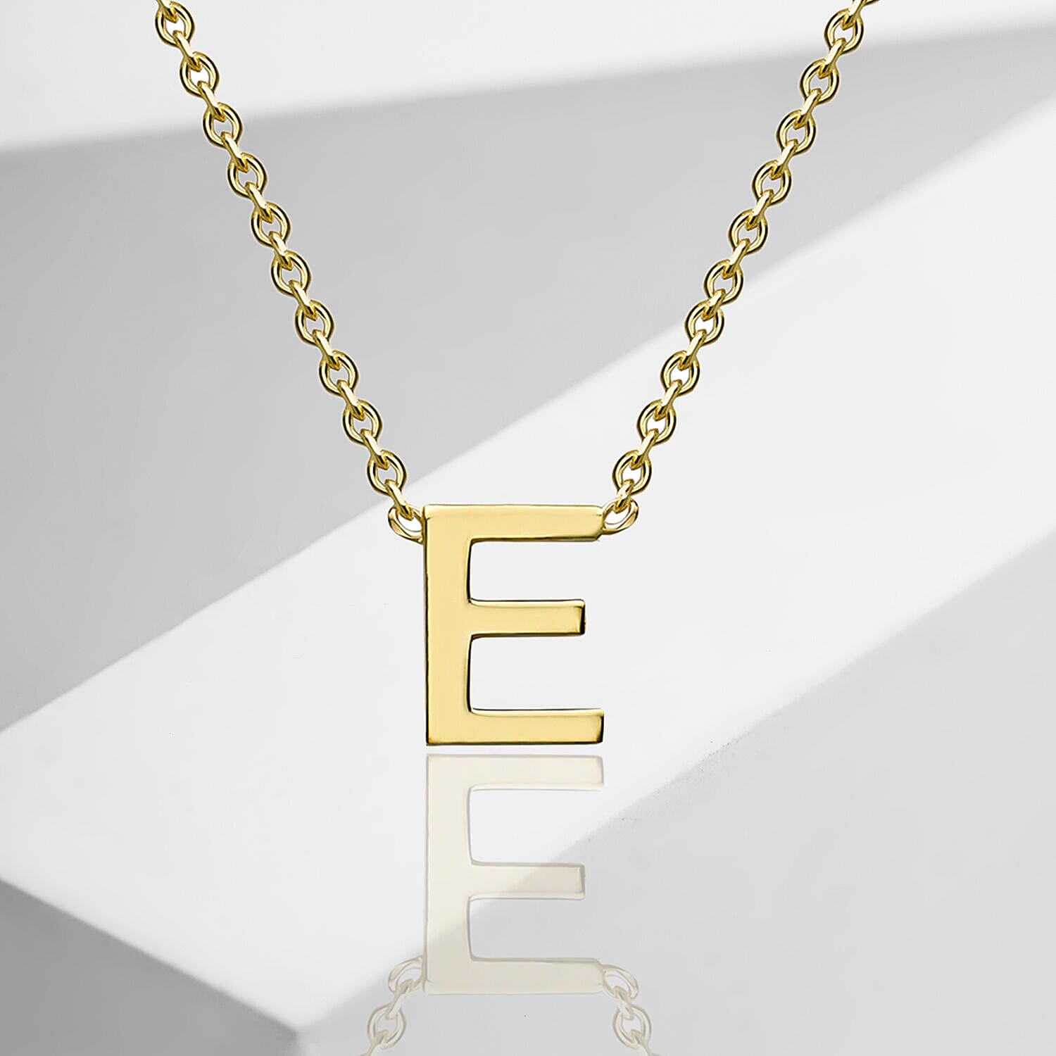 9K Yellow Gold 3.5mm X 4.5mm 'E' Initial Adjustable Necklace 15 to 17 Inch 7189465 1