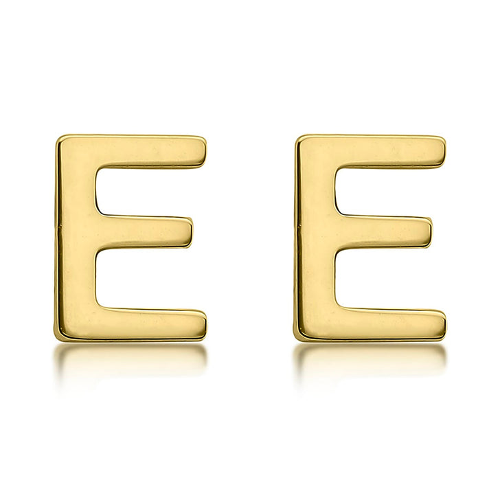 9K Yellow Gold 3.5mm X 5mm E Initial Stud Earrings 7190173 1