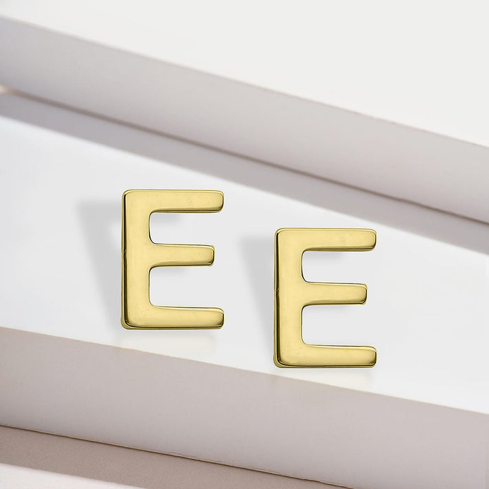 9K Yellow Gold 3.5mm X 5mm E Initial Stud Earrings 7190173 2