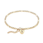 9K Yellow Gold 3.5mm Figaro 9mm X 14mm Padlock And Safety Chain Bracelet 7 Inch