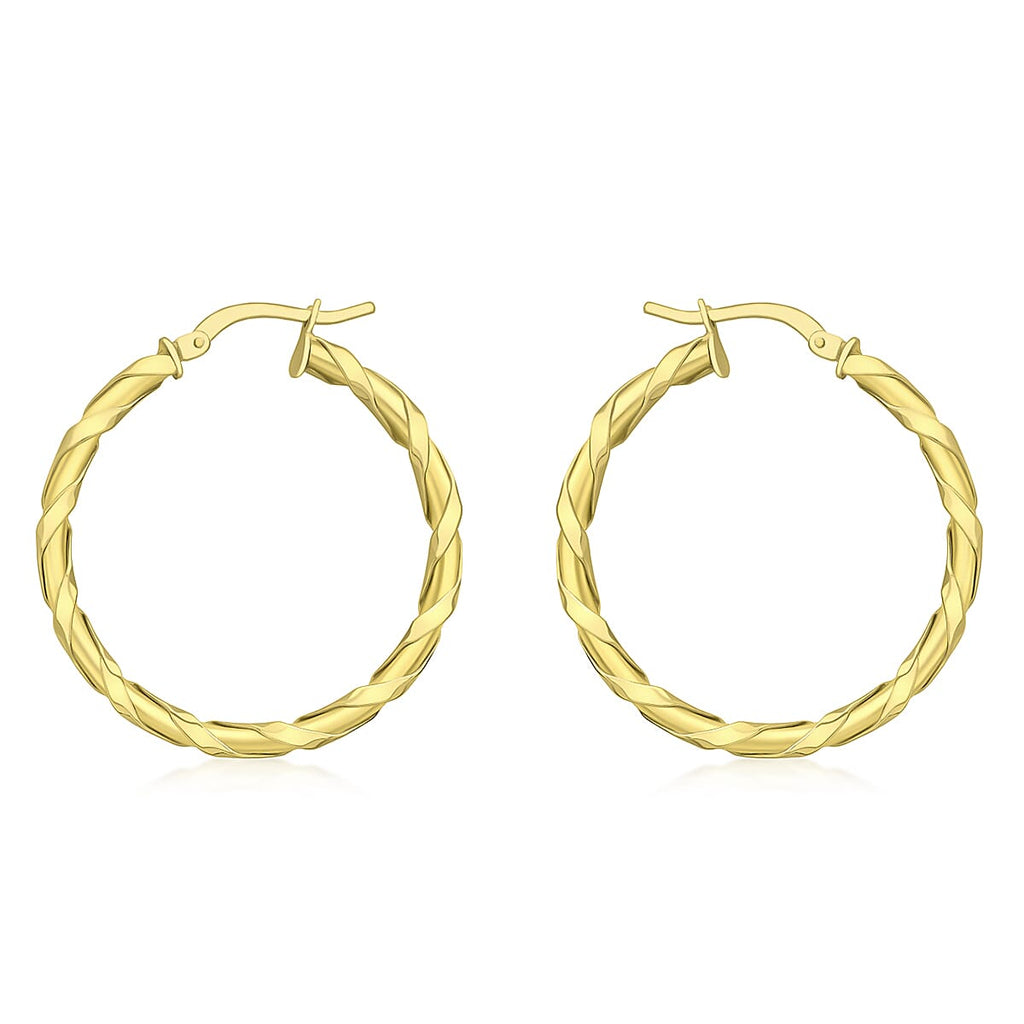 9K Yellow Gold 30mm Twist Creole Earrings
