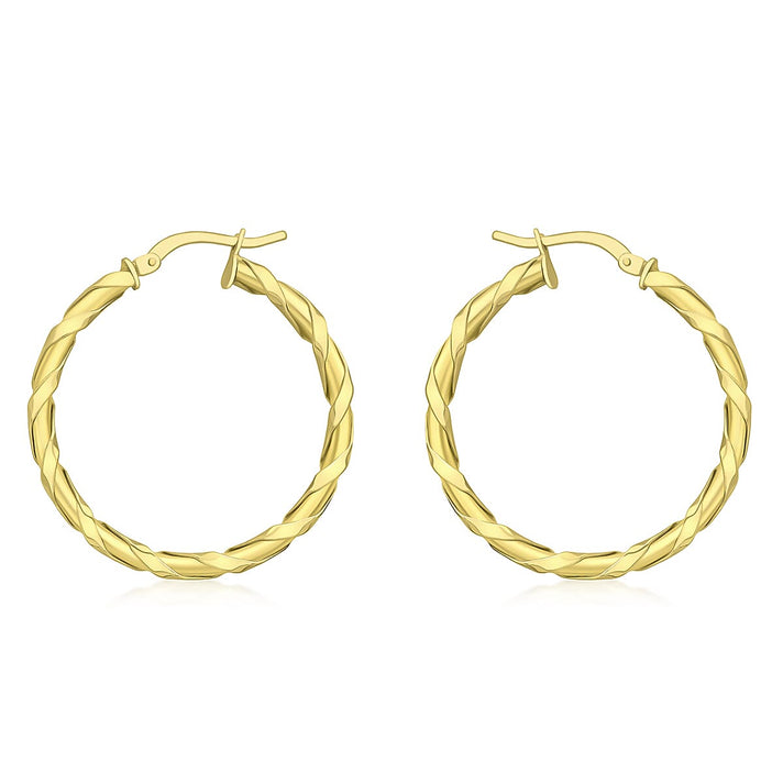 9K Yellow Gold 30mm Twist Creole Earrings 7154546 1