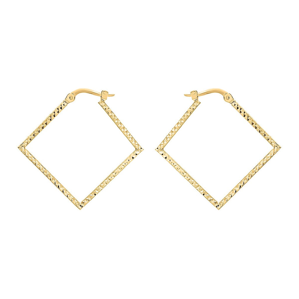 9K Yellow Gold 32MM X 30.5MM Diamond Cut Square Creole Earrings 1.7 grams