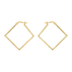 9K Yellow Gold 32MM X 30.5MM Diamond Cut Square Creole Earrings 1.7 grams