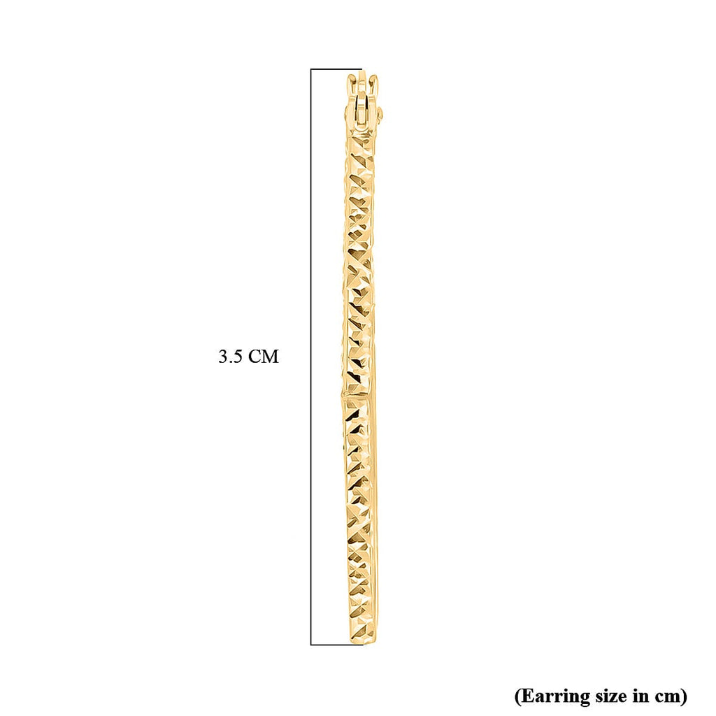 9K Yellow Gold 32MM X 30.5MM Diamond Cut Square Creole Earrings 1.7 grams