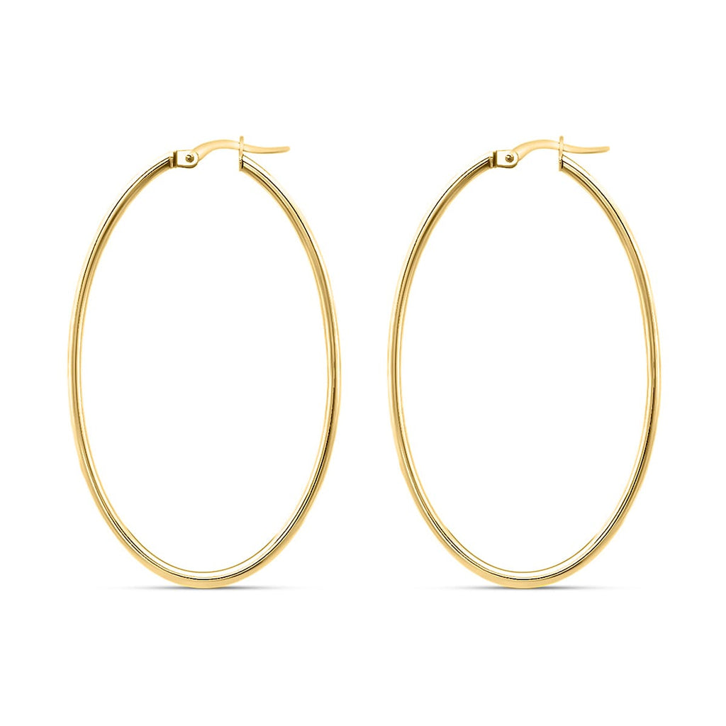 9K Yellow Gold 33MM X 54MM Supreme Finish Oval Big Hoop Creole Earrings 2.1 grams