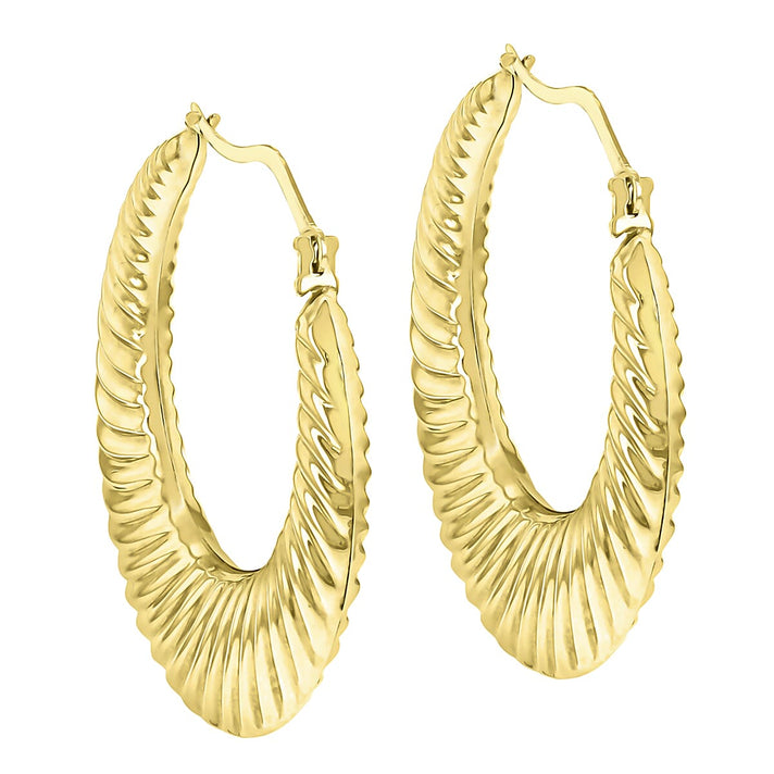 9K Yellow Gold 33mm Ribbed Creole Earrings 7190135 2
