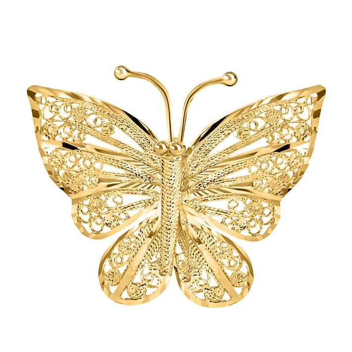 9K Yellow Gold 35mm X 29mm Filigree Butterfly Brooch 7154588 1