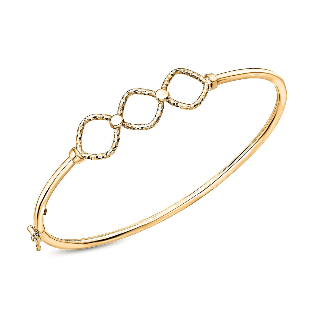 9K Yellow Gold 39mm x 11mm Diamond Cut Triple Square Bangle