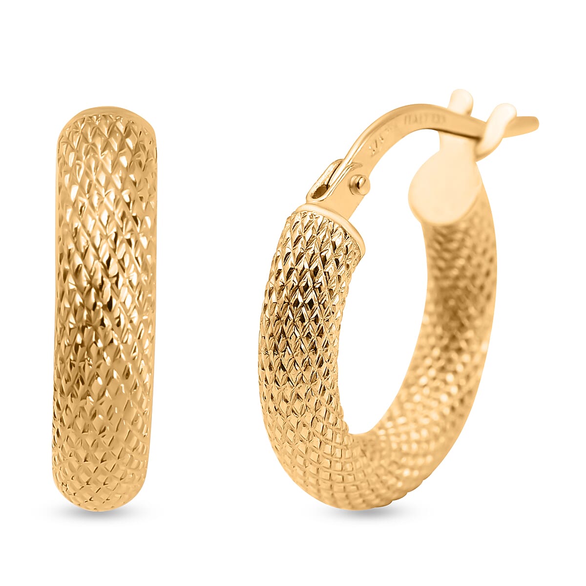 9K Yellow Gold 3MM Tube 15MM Diamond Cut Textured Round Hoop Creole Earrings 0.9 grams 6092926 0