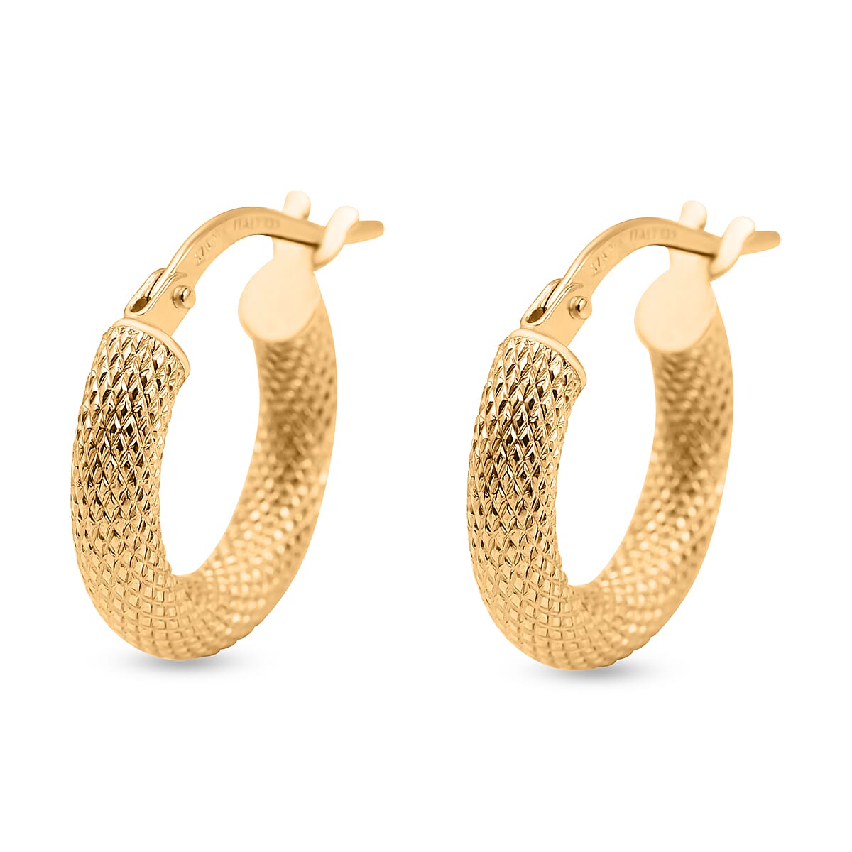 9K Yellow Gold 3MM Tube 15MM Diamond Cut Textured Round Hoop Creole Earrings 0.9 grams 6092926 4
