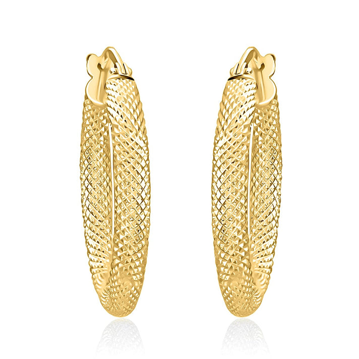 9K Yellow Gold 3MM Tube 21MM Textured Hoop Creole Earrings 1.4 grams 6092920 1
