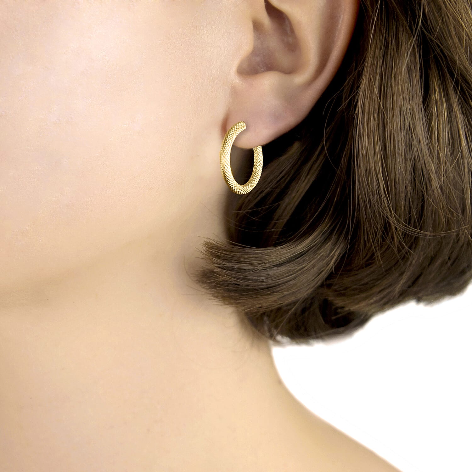 9K Yellow Gold 3MM Tube 21MM Textured Hoop Creole Earrings 1.4 grams 6092920 1