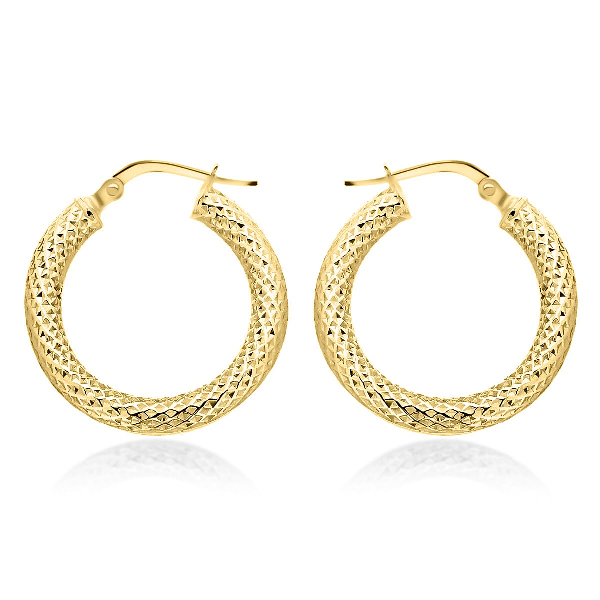 9K Yellow Gold 3MM Tube 21MM Textured Hoop Creole Earrings 1.4 grams 6092920 2