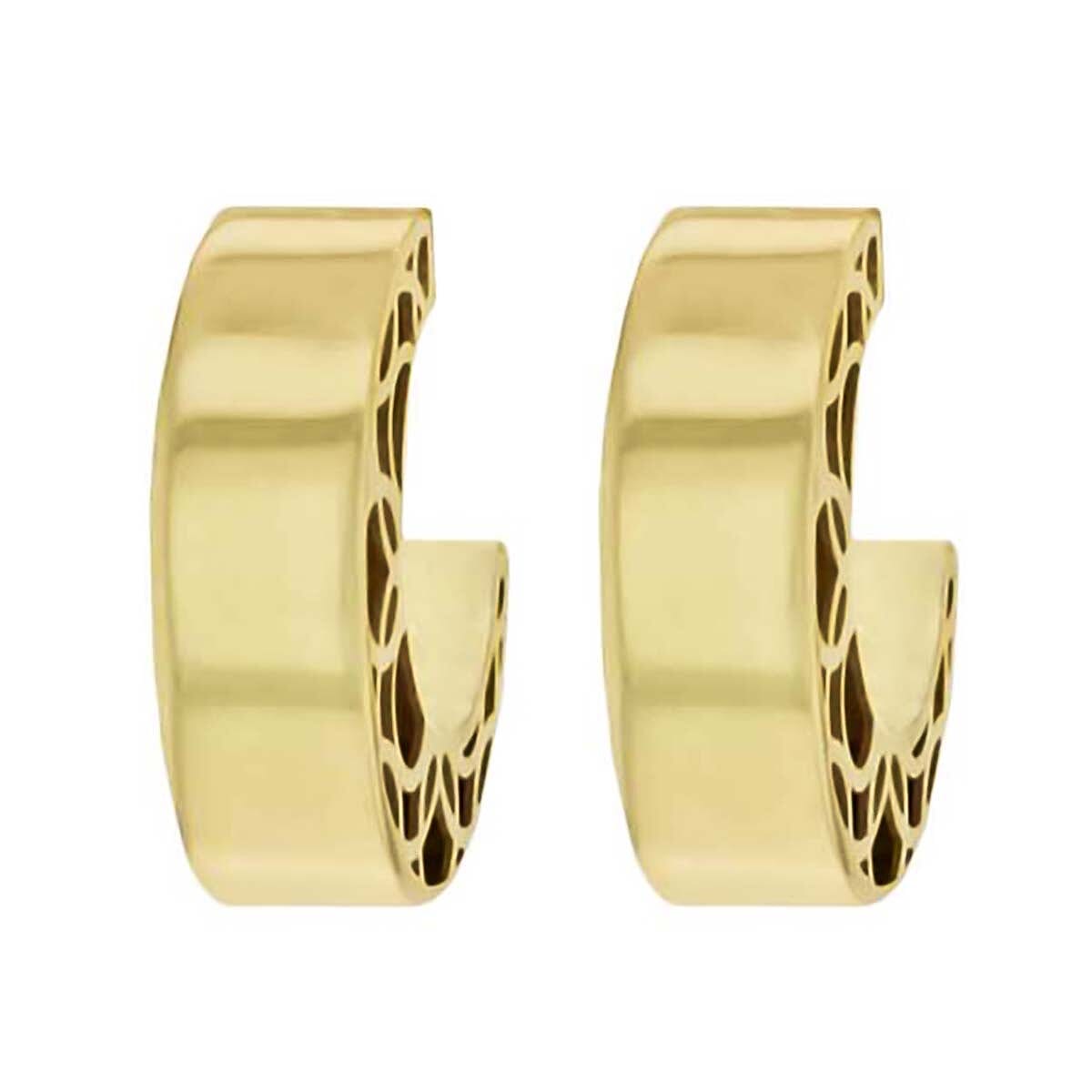 9K Yellow Gold 3mm X 10mm Filigree Side Half Hoop Stud Earrings 7190164 1