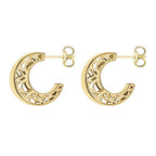 9K Yellow Gold 3mm X 10mm Filigree Side Half Hoop Stud Earrings