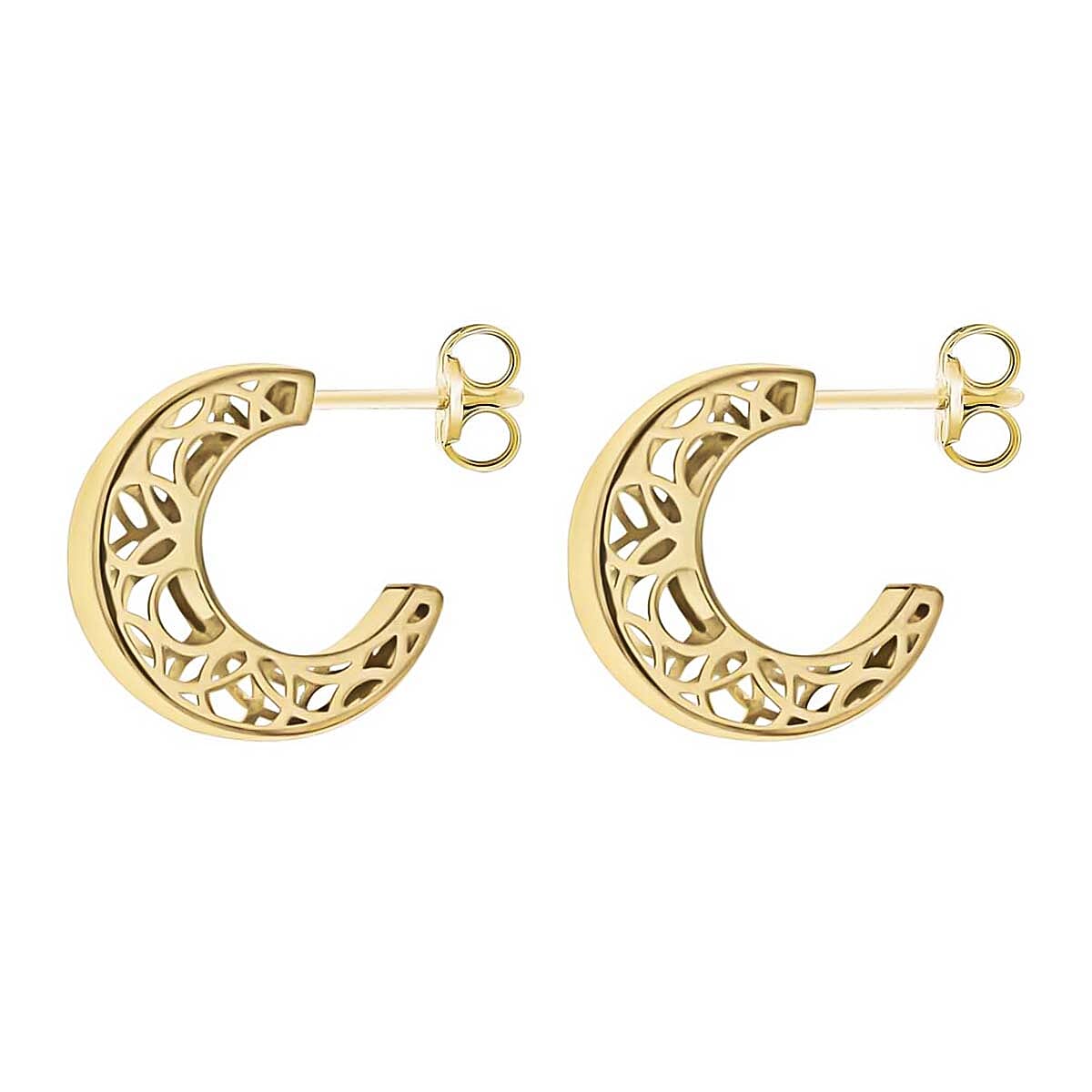 9K Yellow Gold 3mm X 10mm Filigree Side Half Hoop Stud Earrings 7190164 2