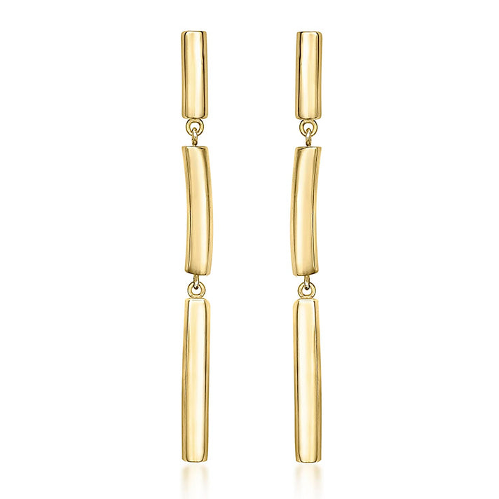 9K Yellow Gold 3mm x 53mm Curved Hollow 3 Bar Drop Earrings 8894728 1