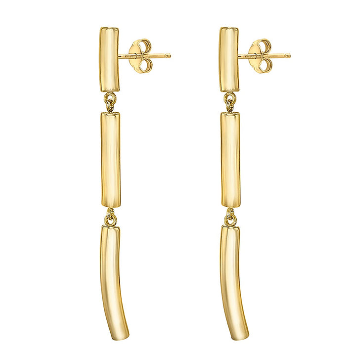 9K Yellow Gold 3mm x 53mm Curved Hollow 3 Bar Drop Earrings 8894728 2