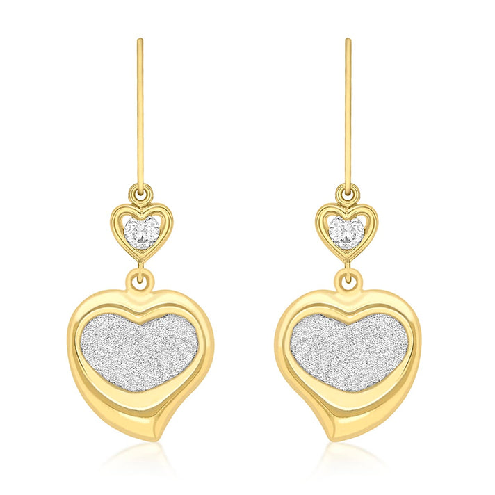 9K Yellow Gold 3mm Cubic Zirconia 13mm X 38.5mm Stardust Double Heart Earrings 7154562 1
