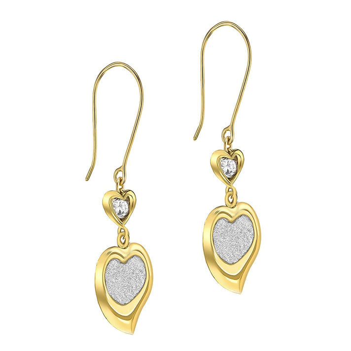 9K Yellow Gold 3mm Cubic Zirconia 13mm X 38.5mm Stardust Double Heart Earrings 7154562 2