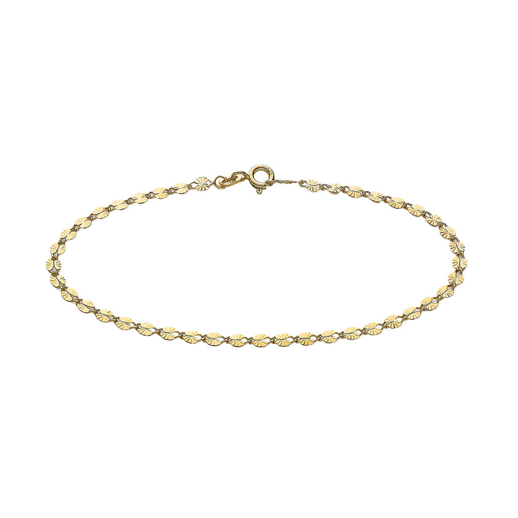 9K Yellow Gold 3mm Diamond Cut Forzatina Chain Bracelet 7.2 Inch