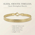 9K Yellow Gold 3mm Herringbone Bracelet 7 Inch