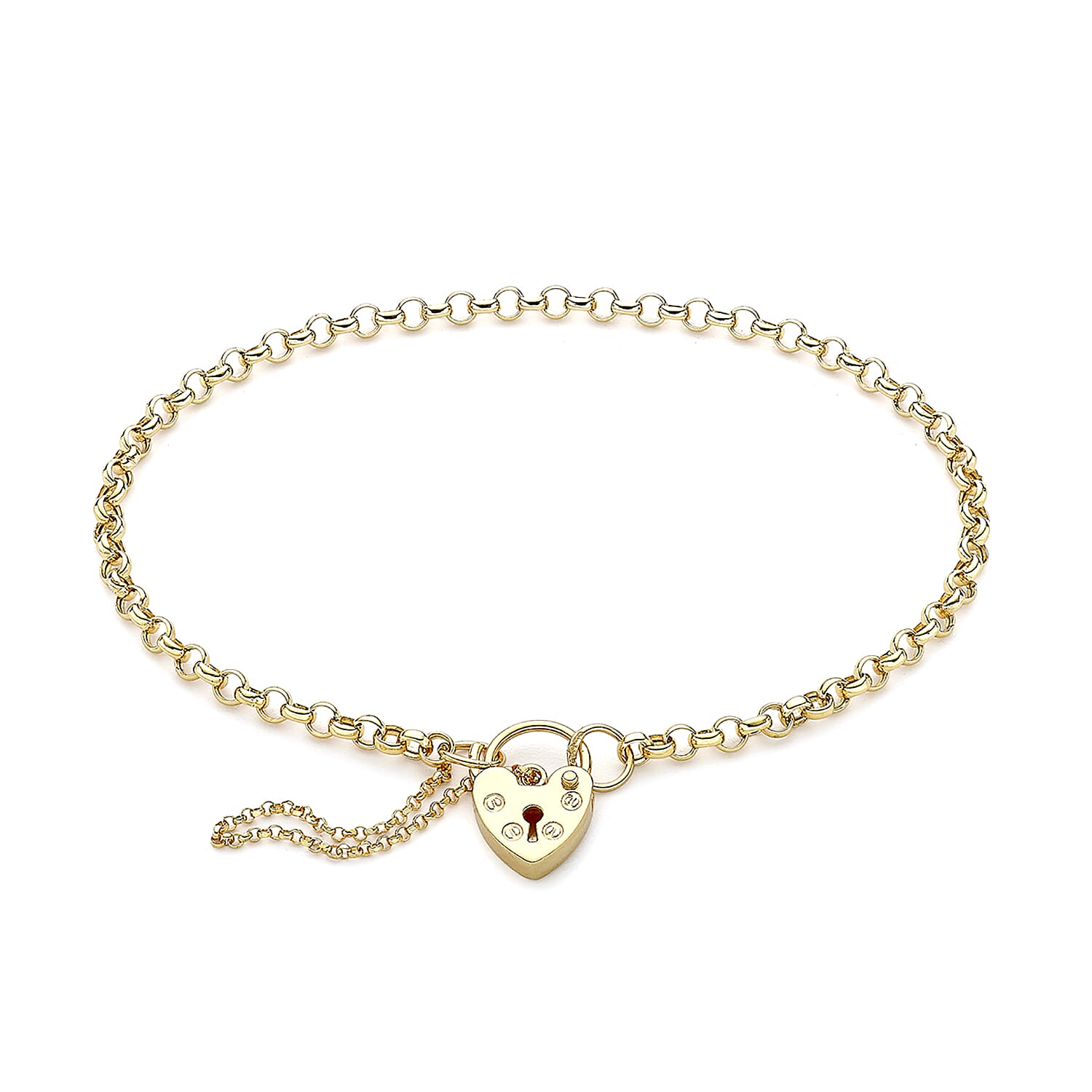9K Yellow Gold 3mm Hollow Round Belcher 9mm X 14mm Padlock And Safety Chain Bracelet 7 Inch 7078139 0