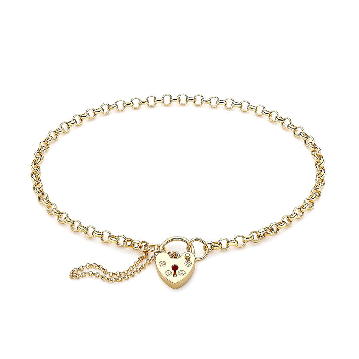 9K Yellow Gold 3mm Hollow Round Belcher 9mm X 14mm Padlock And Safety Chain Bracelet 7 Inch 7078139 1