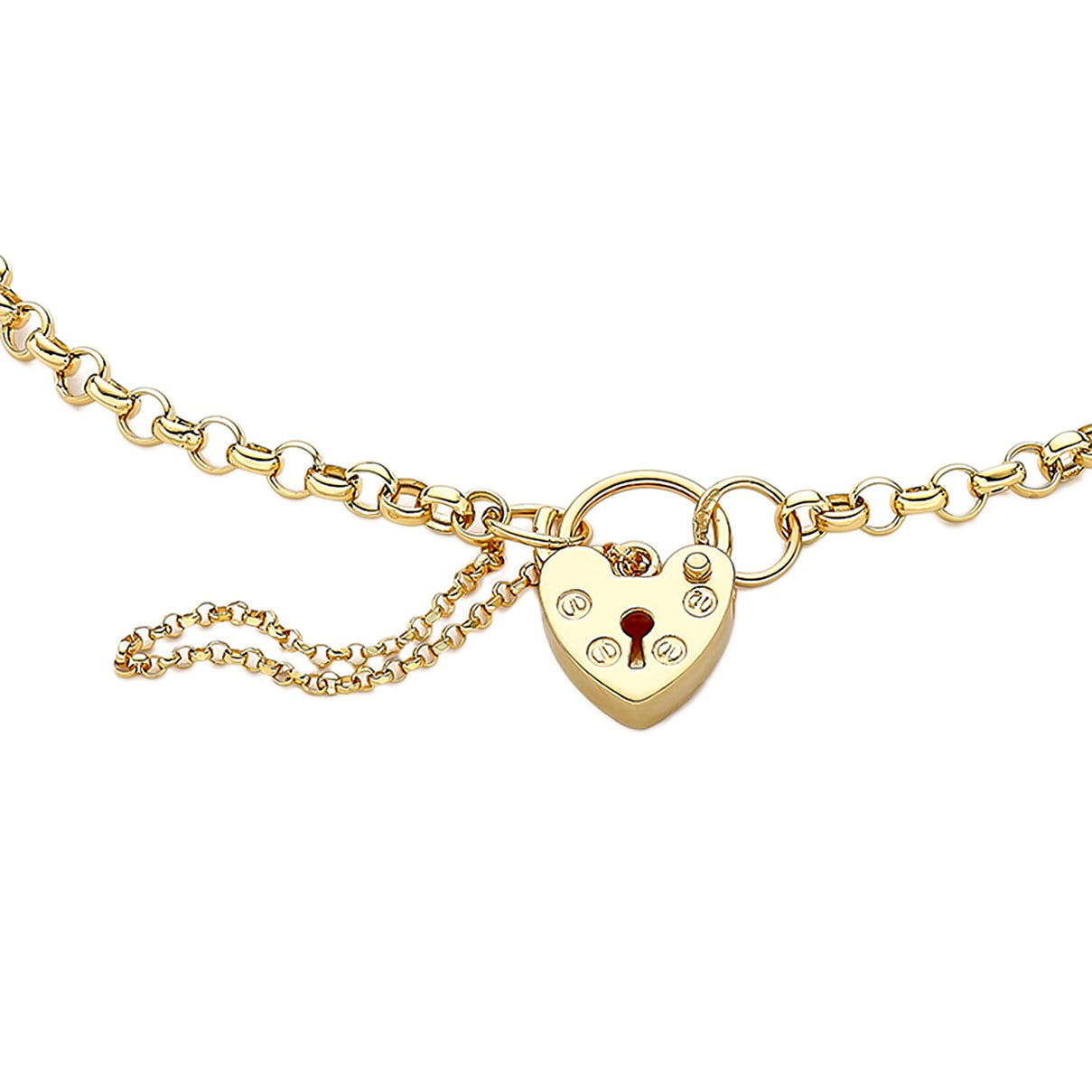9K Yellow Gold 3mm Hollow Round Belcher 9mm X 14mm Padlock And Safety Chain Bracelet 7 Inch 7078139 2
