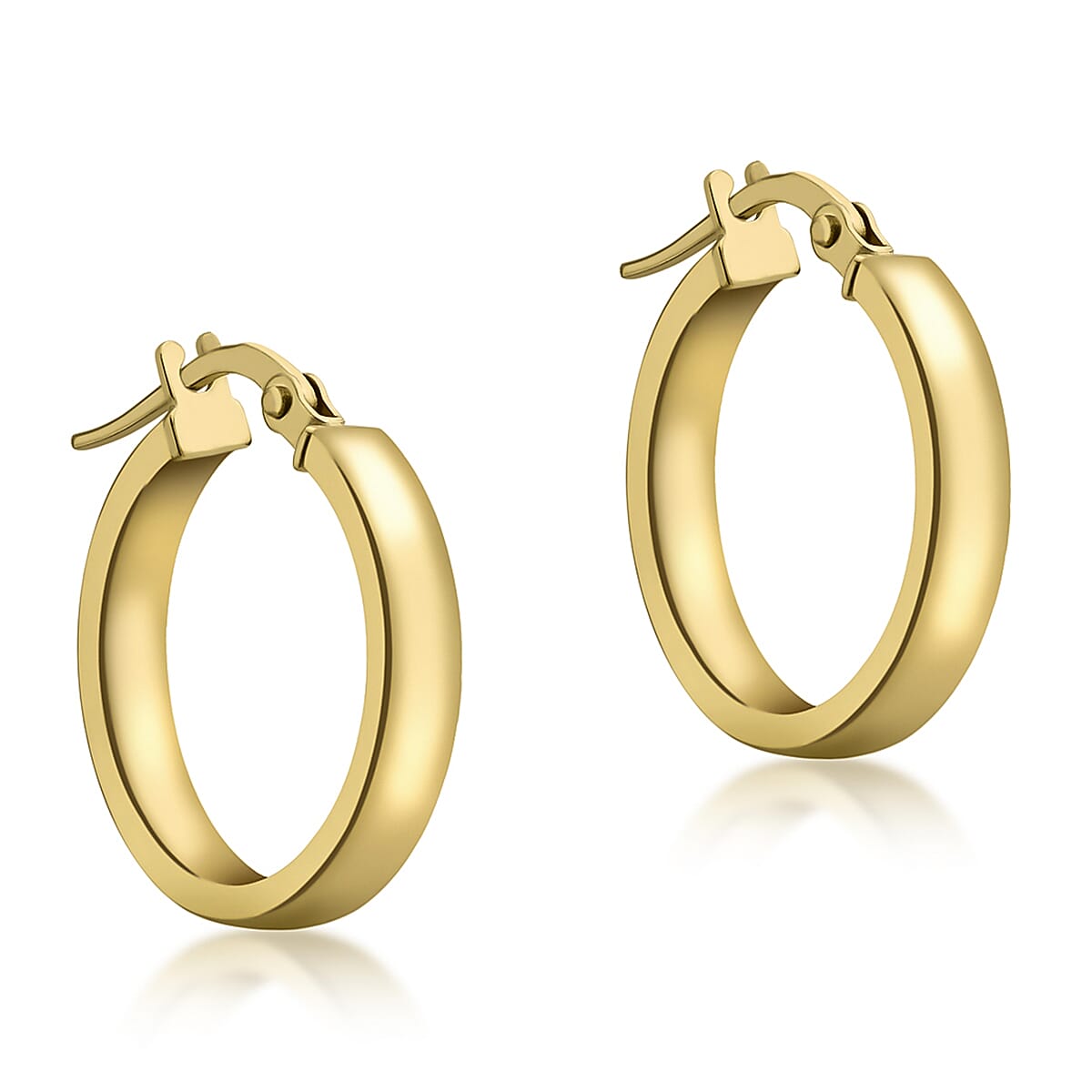 9K Yellow Gold 3mm Rectangular Tube 15mm Hoop Creole Earrings 7190104 0