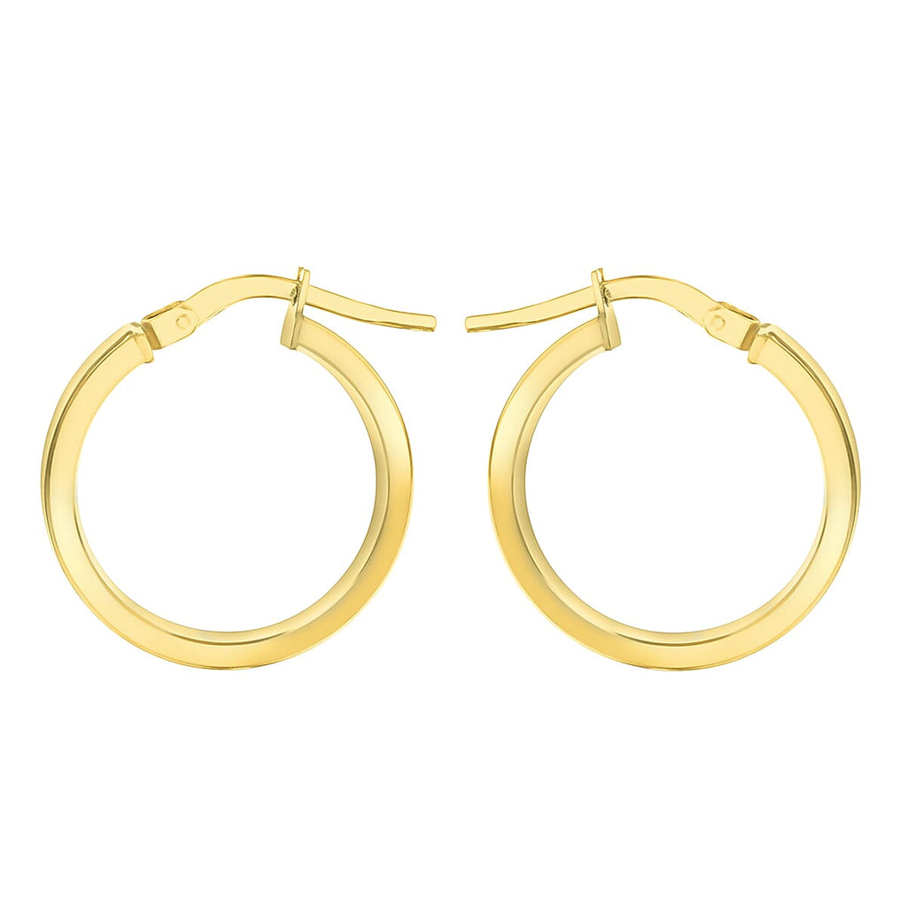 9K Yellow Gold 3mm Rectangular Tube 15mm Hoop Creole Earrings