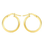 9K Yellow Gold 3mm Rectangular Tube 15mm Hoop Creole Earrings