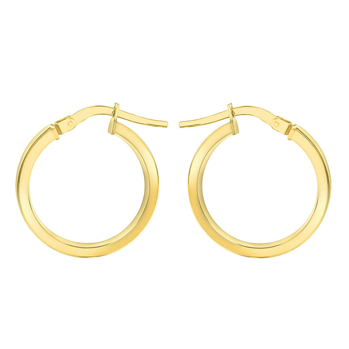 9K Yellow Gold 3mm Rectangular Tube 15mm Hoop Creole Earrings 7190104 2