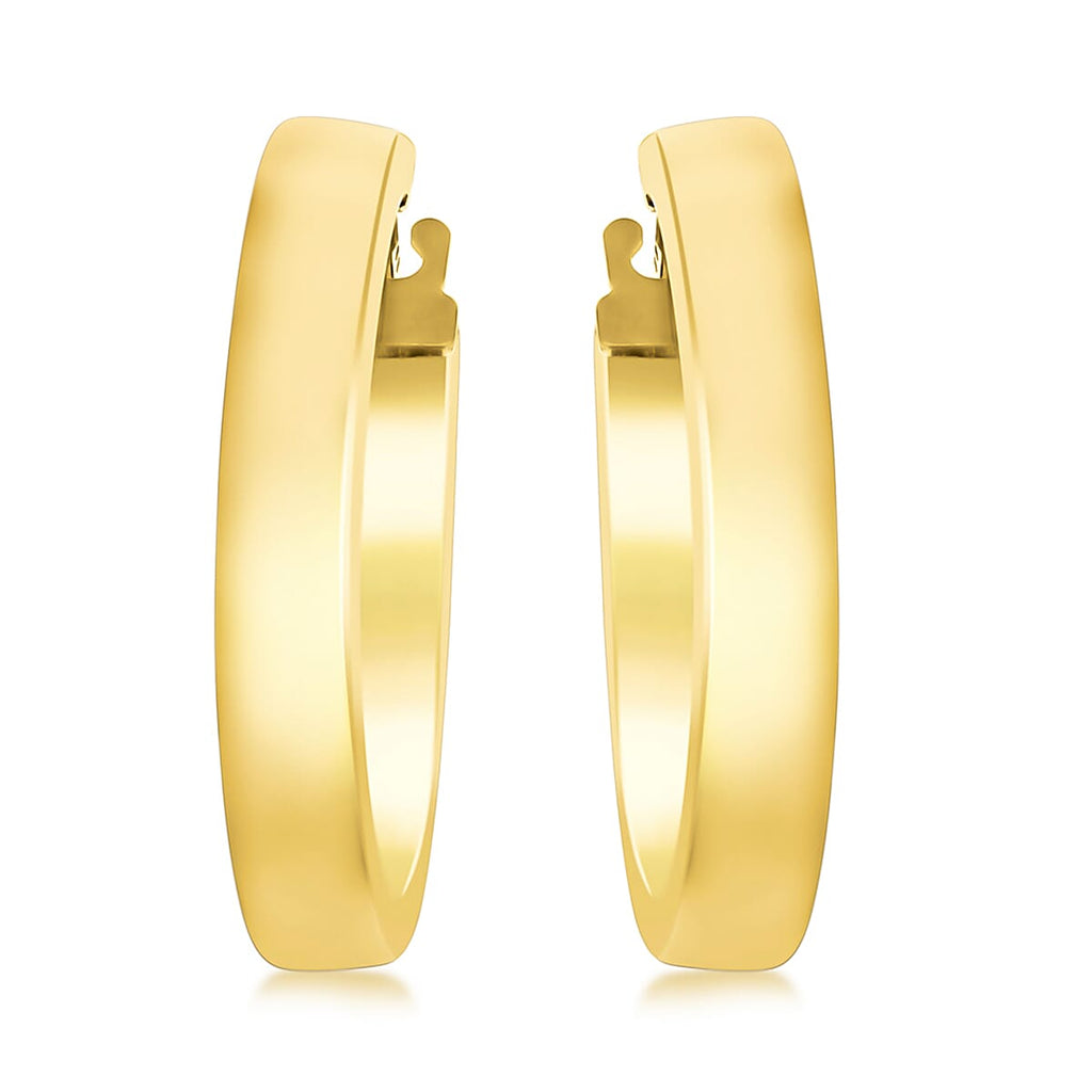 9K Yellow Gold 3mm Rectangular Tube 15mm Hoop Creole Earrings