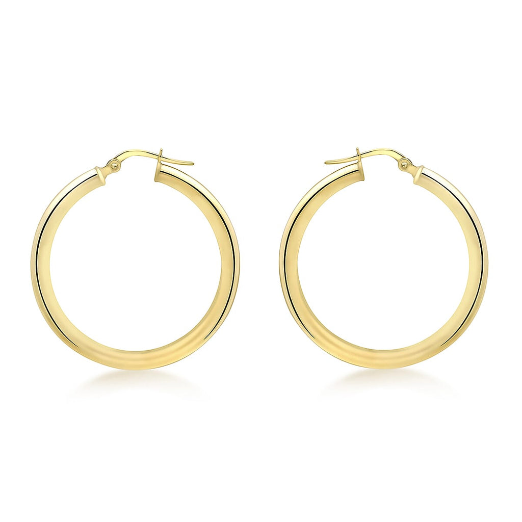 9K Yellow Gold 3mm Round Tube 30mm Polished Hoop Creole Earrings