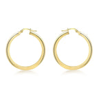 9K Yellow Gold 3mm Round Tube 30mm Polished Hoop Creole Earrings