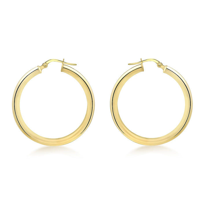 9K Yellow Gold 3mm Round Tube 30mm Polished Hoop Creole Earrings 7190121 1