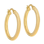 9K Yellow Gold 3mm Round Tube 30mm Polished Hoop Creole Earrings