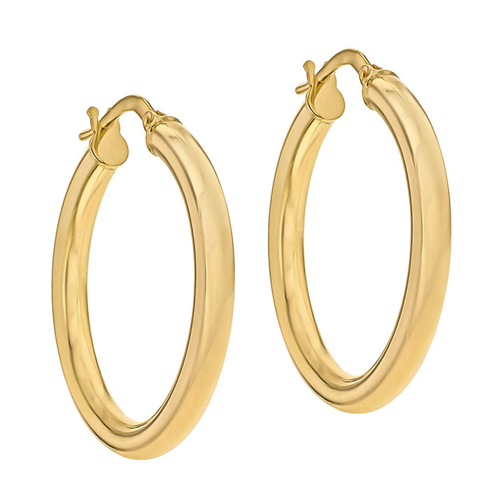 9K Yellow Gold 3mm Round Tube 30mm Polished Hoop Creole Earrings 7190121 2