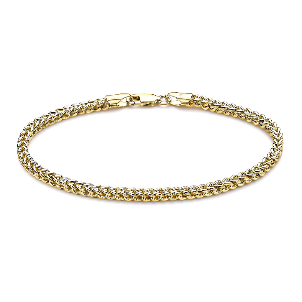 9K Yellow Gold 3mm Square Spiga Chain Bracelet 7.5 Inch