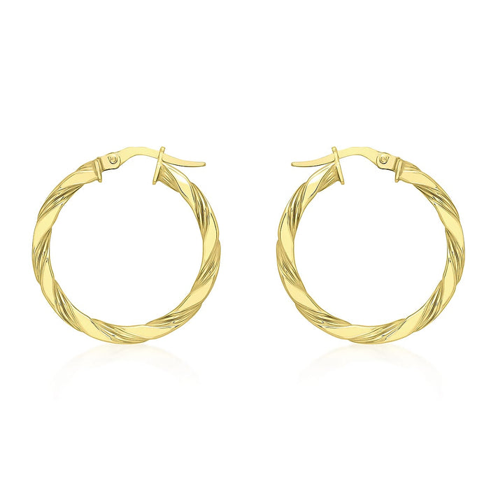 9K Yellow Gold 3mm Twist Tube 25mm Hoop Creole Earrings 7190102 1
