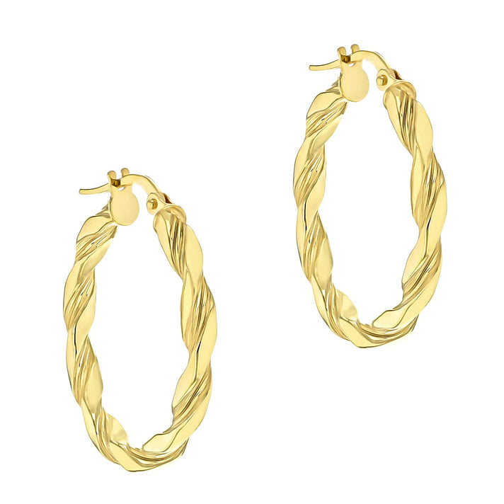 9K Yellow Gold 3mm Twist Tube 25mm Hoop Creole Earrings 7190102 2