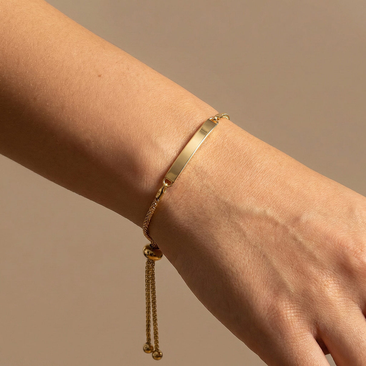 9K Yellow Gold 3mm X 34.5mm Spiga Chain Adjustable Slider Id Bracelet 9.5 Inch 7193960 1