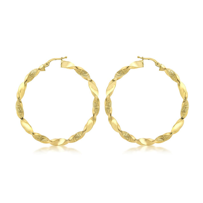 9K Yellow Gold 48mm Grecian Twist Creole Earrings 7078143 1