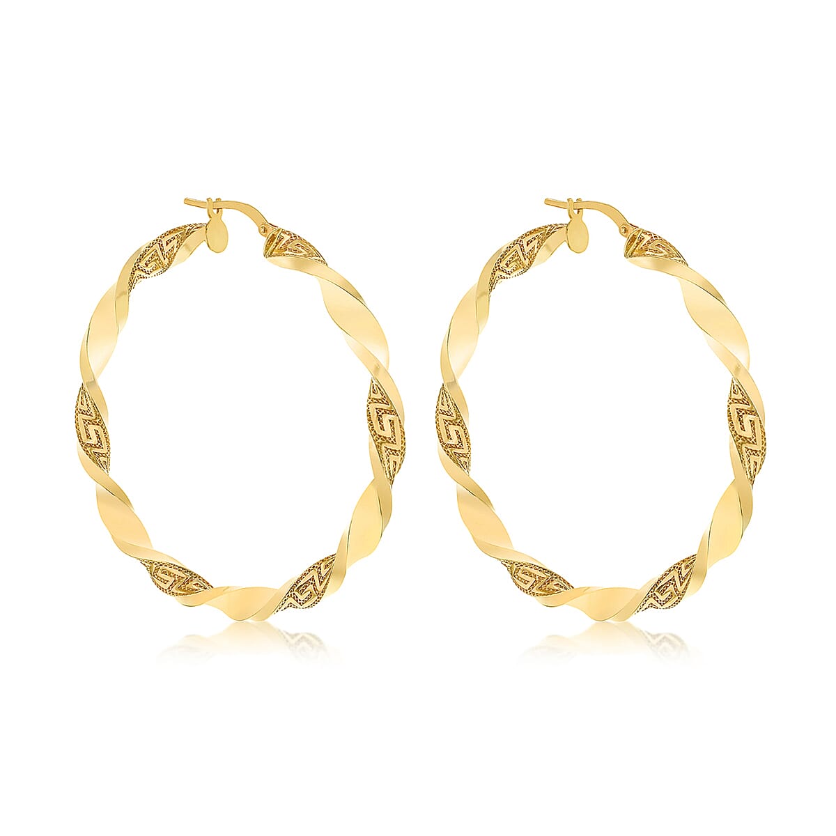 9K Yellow Gold 48mm Grecian Twist Creole Earrings 7078143 1