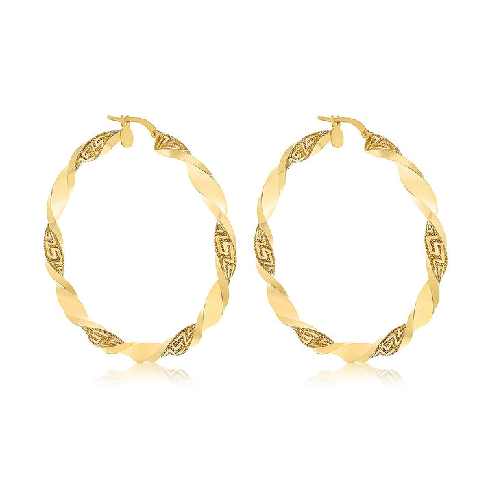 9K Yellow Gold 48mm Grecian Twist Creole Earrings 7078143 2