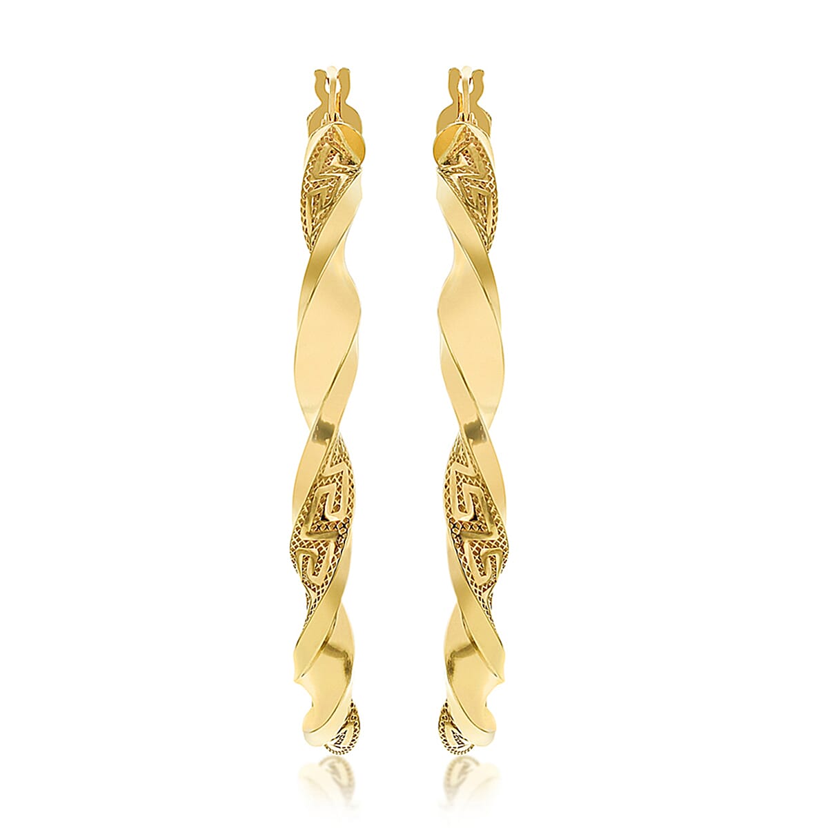 9K Yellow Gold 48mm Grecian Twist Creole Earrings 7078143 2