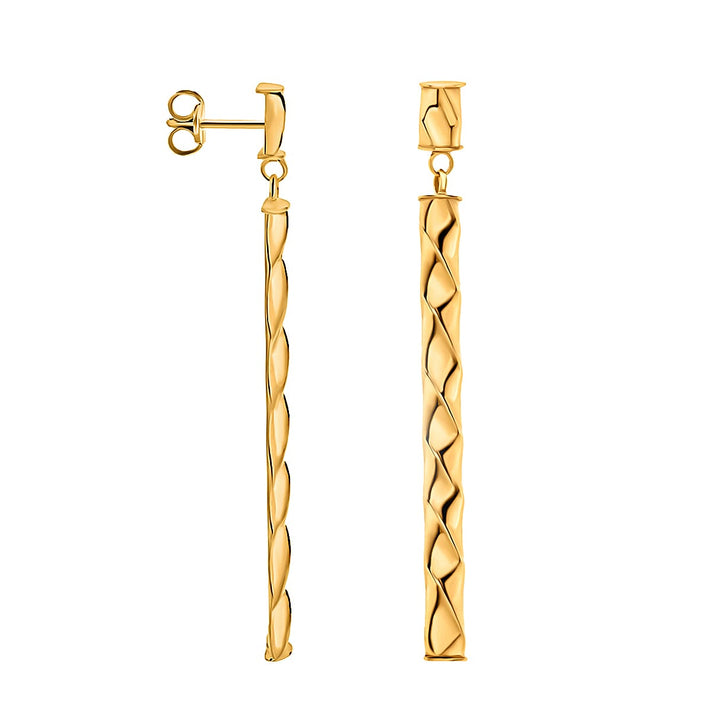 9K Yellow Gold 4MM X 43MM Twist Bar Drop Earrings 1.5 grams 6092965 1